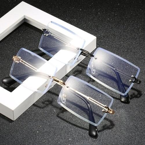 Seemfly 2020 Anti Blue Light Glasses Frame Women Men Rimless Fashion Luxury Square Clear Lens Eyeglasses Plain Mirror Eyewear