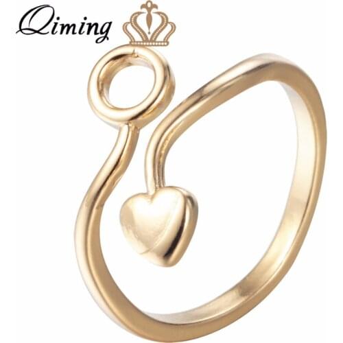 QIMING Women Love Heart Arrow Rings Round Circle Vintage Jewelry Brass Adjustable Wedding Engagement Finger Toe Ring Gift