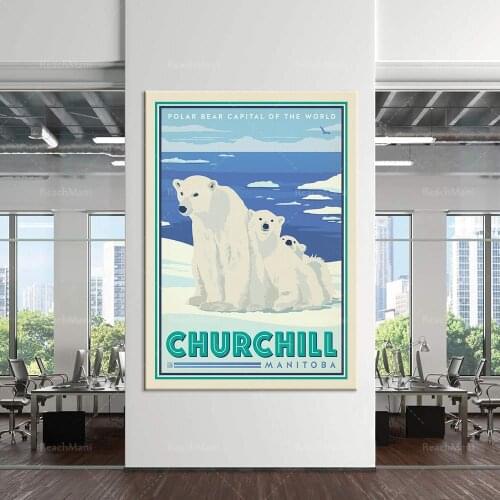 Canada Churchill Manitoba Polar Bear retro poster prints, Canadian landscape, home wall art, office wall decoration, state map p