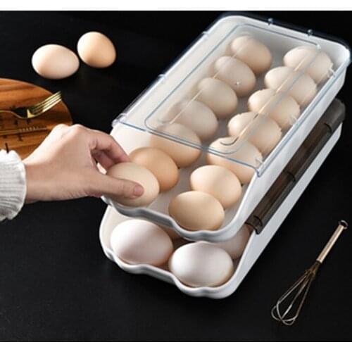 Refrigerator Rolling Egg Box With Cover Automatic Rolling Egg Storage Box Kitchen Transparent Rolling Egg Rack