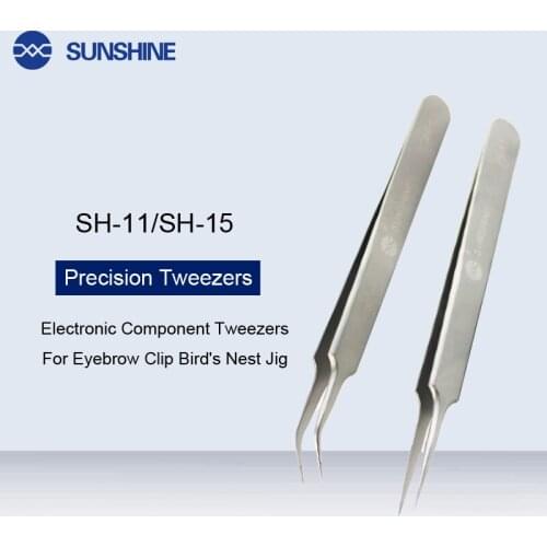 SH-11/SH-15 Ultra precision Curved/Straight Tip Forceps Electronic Component Soldering Tweezers For Eyebrow Clip Birds Nest Jig