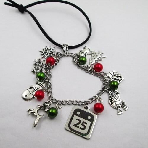 25 DEC christmas theme leather stainless steel chain rearview mirror christmas tree decoration
