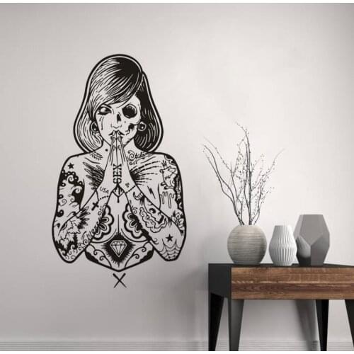 Creative Tattoo Girls Wall Decal Tattoo Studio Vinyl Wall Sticker Fashion Cool Tattoos Window Poster Art