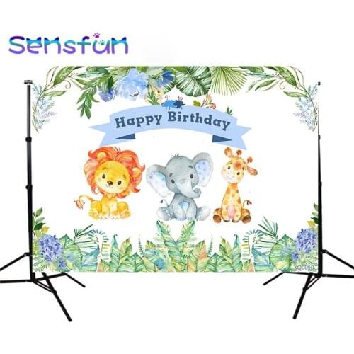 XQ0010 Jungle Party Animals Elephant Giraffe Woodland Party Backdrop Customized Children Birthday Party Decoration Photobooth