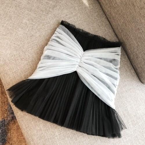 Women Skirt 2019 Winter New Pleated Meash High Waist Net Yarn Pleated Skirt Woman Mini Skirts Black White