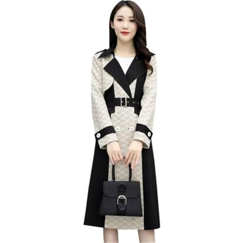 Female Windbreaker New Spring Autumn Coat Color Matching Mid Long Outerwear Vintage British Style Coat Womens Suede Trench Coat