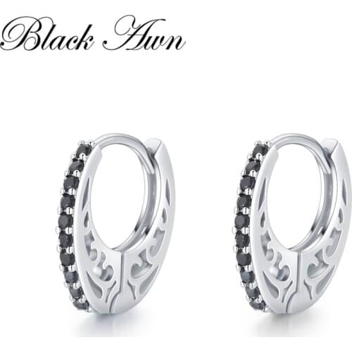 Black Awn Oval Hoop Earrings for Women Classic 925 Sterling Silver Trendy Spinel Engagement Fine Jewelry I220
