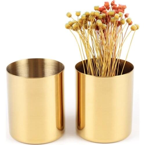 Golden Vase Round Pen Holder Danish Golden Flanger Metal Storage Tank Craft Decoration
