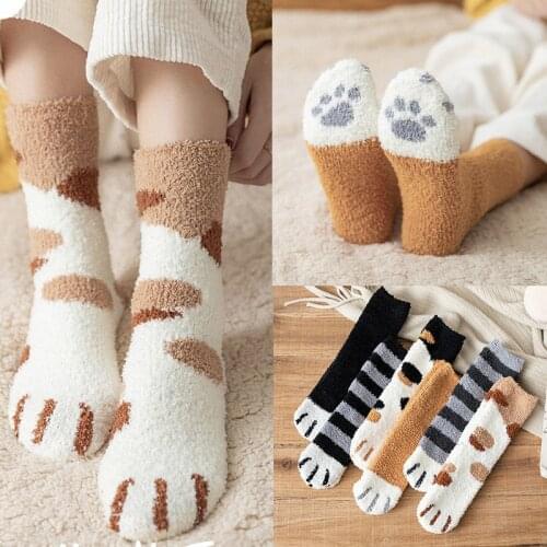 6 Pairs/lot Cat Paw Socks For Women Girls Sleeping Socks Home Floor Socks Thick Girls Cat Claw Socks