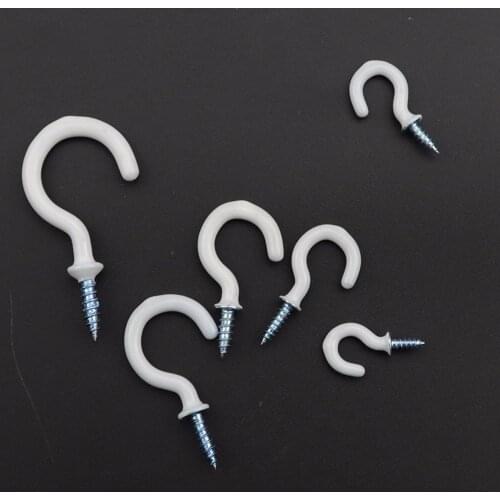 10pcs White Vinyl Coated Wall Wood Furniture Ceiling Screw Hooks Cup Hooks 7/8" 2" 5/8" 1-1/4" 3/4" 1" 1-1/2" 1/2"