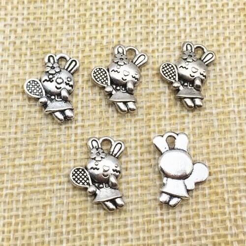 10Pcs 12*16mm Rabbit Pendant Zinc Alloy Tennis Charms For Diy Jewelry Making Findings