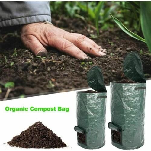 Collapsible Garden Yard Compost Bag with Lid Environmental Organic Ferment Waste Collector Refuse Sacks Composter Bin