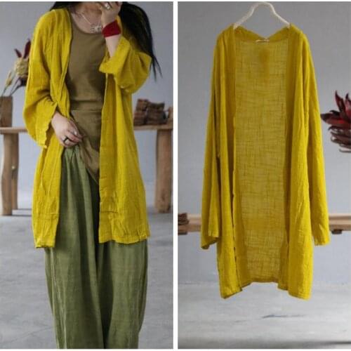 2020 Autumn Women Blouses Simple Literary Pure Color Loose Sunscreen Conditioning V-neck Shirt Solid Color Plus Size Tops USWMIE