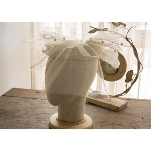 202101-HY254 spring SUMMER lace bowknot paper Retro grace veil lady beret hat women Leisure wedding hat