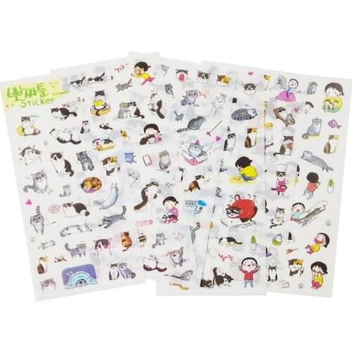 6 Sheet/lot Transparent PVC Stickers Cute Black And White Cat Photo Album Decorative Stickers Childrens DIY Toy