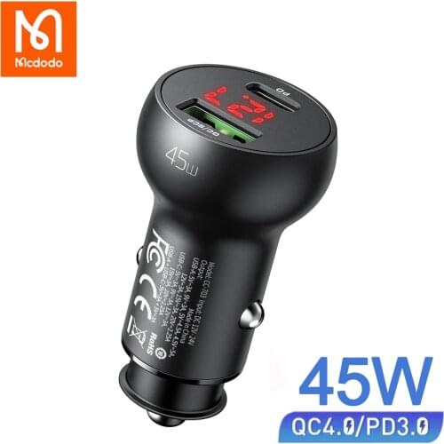 Mcdodo 45W USB Car Charger PD Fast Charging For iphone 11 12 Pro Xs Max Huawei Samsung Quick Charge 3.0 LED Display Car-Charger