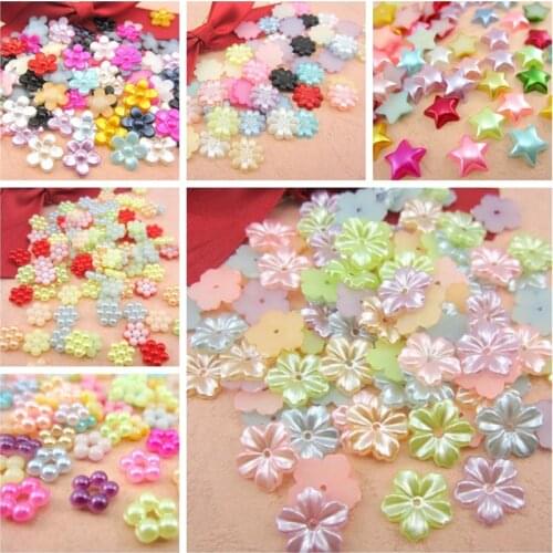 Free Shipping Mixed Color 72Pcs Craft ABS Flower Imitation Pearls Resin Scrapbook Beads Decorate Diy