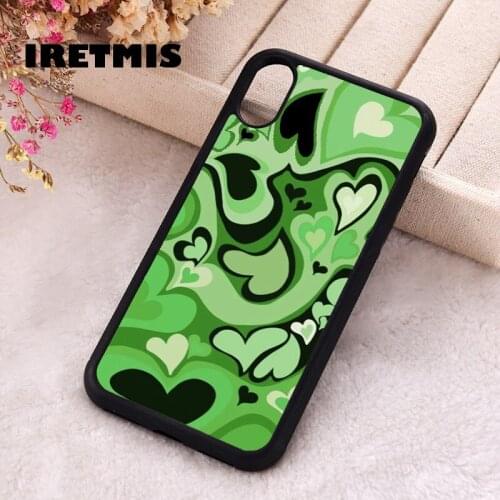 Iretmis 5 5S SE 2020 Phone Cover Case for iPhone 6 6S 7 8 Plus X Xs XR 11 12 Mini Pro Max Silicone TPU Green Heart Swirl Pattern