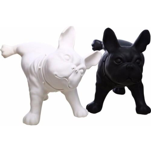 Black And White Plastic French Bulldog Dog Mannequin With Revolved Head For Display