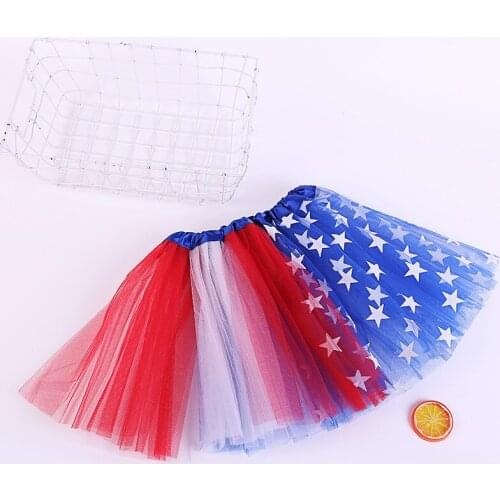 Kids American Flag Three Layers Tutu Skirt Pentagram Star Party Stage Dress Halloween Costume