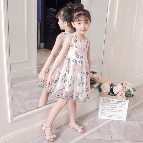 Baby Girl Bohemian Dress 2019 Summer New Girls Embroidered Dress Sweet Lace Princess Evening Dress Cute Mesh Sleeveless Dress