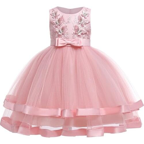 Exclusive Designed for Childrens Dress Bow Flower Girl Dresses Shrimp Pink Kids Dresses for Girls 3-8Y Christmas Present