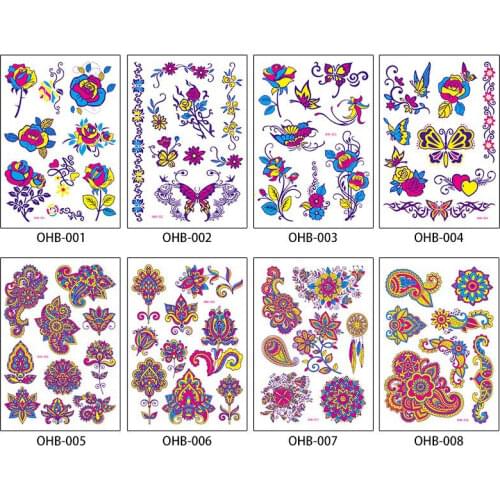 For face Body Art Luminous Temporary Tattoos Stickers Glow In the Dark Fluorescent Waterproof Butterfly Flowers Tattoo