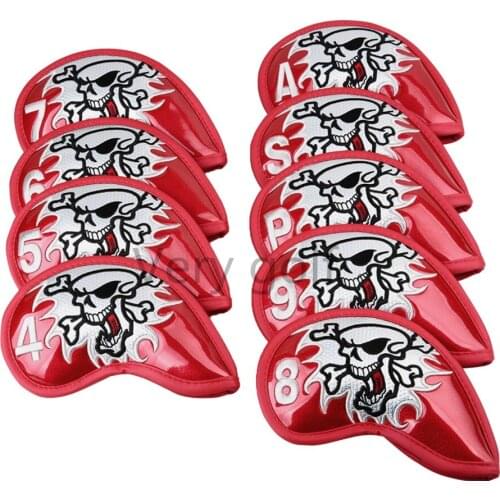 Golf Covers for Iron Fire Skull Embroidery Crystal PU Leather 9pcs/set 4, 5, 6, 7, 8, 9, P, S and A