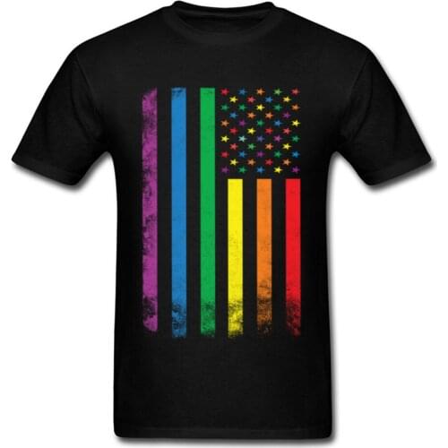 Men Rainbow American Flag T Shirt Gay Pride Tshirt Lesbian T-shirt Colorful Striped Tops Vintage Tees Hip Hop Clothing Woman