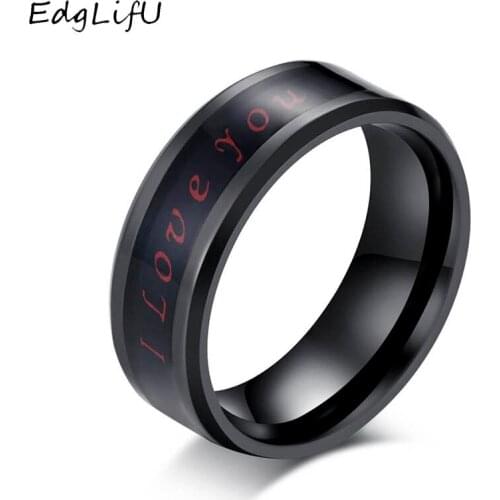 EdgLifU Hot Sale Temperature Change Color Mood Ring Stainless Steel I Love You Ring 8mm Smart Discolor rings for Women Men Gift