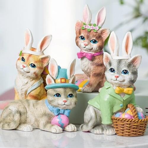 Creative cute Resin cartoon cat figurine desktop crafts garden ornament fairy tale animal miniature figurines home decoration
