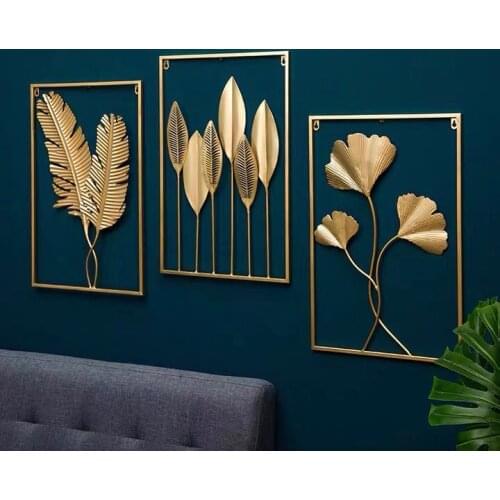 Metallic Leaves Decor Wall Plaque Nordic Porch Living Room Metal Leaf Wall Hanging Decoration TV Background Wall