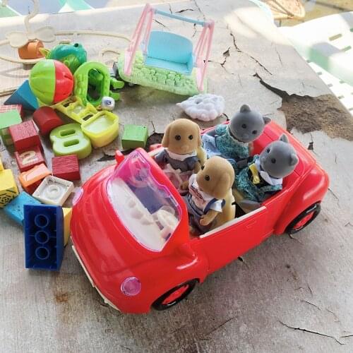 Kids Miniature Picnic Car Toy Forest Animal Family 1:12 Doll Action Figure Dollhouse Furniture Simulation Pretend Play Girl Gift