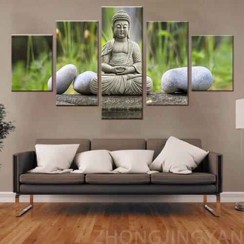 Printed Painting Modular 5 Panel Buddha Wall Picture Poster Fashion Canvas Frame Art For Living Room Home Decoration Artwork