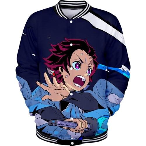 3D Demon Slayer Blue Mens and Womens Casual Baseball Jacket Kimetsu no Yaiba Jacket Childrens Jacket Sweatshirt