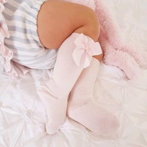New Arrival Lovely Baby Socks Bowknot 4 Color Warm Plain Childrens Socks Autumn and Winter Pure Cotton Mid-High Stockings