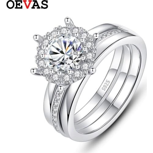 OEVAS Sparkling Real 1 Carat Moissanite Bridal Rings Set Top Quality 100% 925 Sterling Silver Wedding Party Fine Jewelry Gifts