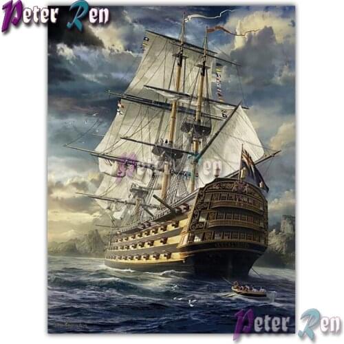 Landscape painting Sea sailing 5d Diamond of rhinestones Embroidery Square/round Mosaic full Cross Stitch Living room picture