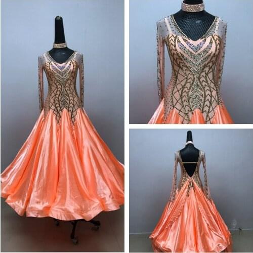 Ballroom dance competition dresses ballroom dance dress standard dance dress Open back color pink