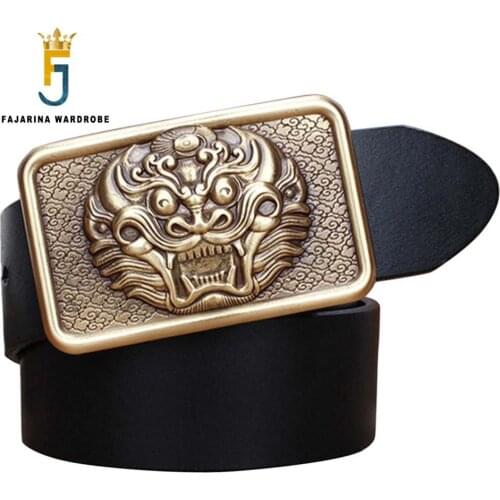FAJARINA 100% Pure Cowhide Genuine Leather Crazy Animal Pattern Brass Slide Buckle Belts for Men Jean Strap Mens Jeans N17FJ147