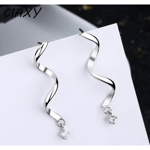 CIAXY 925 Sterling Silver Winding Ribbon Earrings for Women Elegant Zircon Geometric Curve Design Sense Line Earring Jewelry