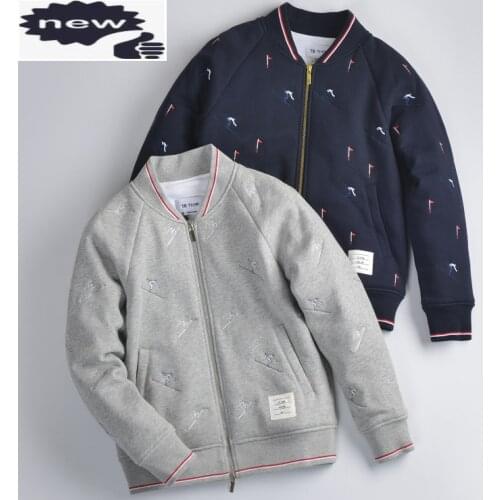 2021 Fashion TB THOM Brand Sweatershirts Men Jacket Skiing Embroidery Cotton Clothing Thick Baseball Uniform Slim Casual Coat