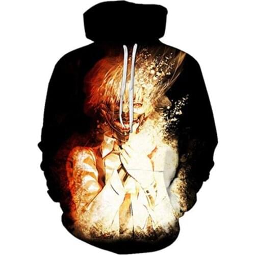 Ken Kaneki Cosplay Tokyo Ghoul Sweatshirt Gold Fire printed Hoodie Costume Anime Jacket Coat Casual Hoodies for man women