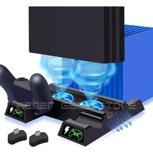 PS4 Slim Pro Vertical Stand 2 Cooling Fan 2 Controller Charging Station 12 Game Slot for Playstation 4 PS 4 Console Accessories