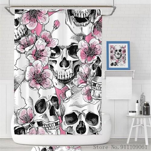 Retro Skull Creative Art Printed Shower Curtain Polyester Fabric Waterproof and Mildew Resistant Bathroom Partition Curtain