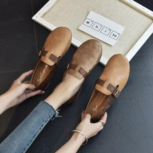 Women Shoes Mixed Color Leather Shoes Women Loafers Soft buckle strap comfortable Oxford Shoes Slip On Casual Flat Shoes U25-22