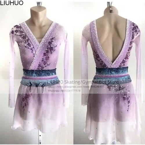 Girls Womens Ice Figure Skating Dress Purple Performance Wear Kids Competition Rhythmic Leotards Child
