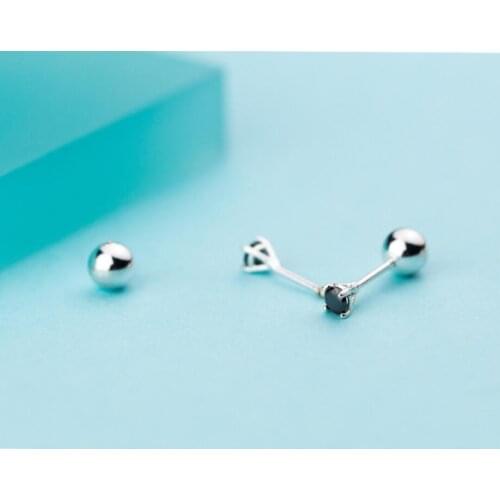 1PC 925 Sterling Silver Black CZ Screw Back Stud Post Earring Unisex Jewelry A1698