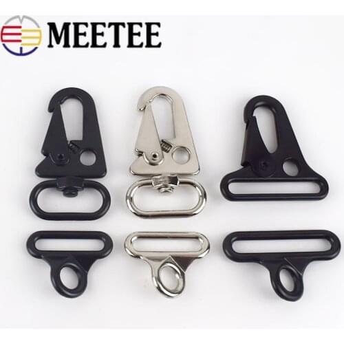 Meetee 2set/5set Bag Clasps Lobster Carbine Double Buckles for Outdoor Backpack Belt Webbing Hook Key Ring Hang Clips BF247