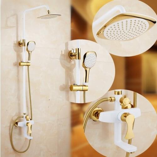 2 Styles retro luxury shower bath antique shower set white and golden bath shower faucet 8'' Cold and Hot Water Mixer